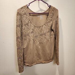 BAGATELLE Tan Reversible Seamles Dual Neck Long Sleeves top XL